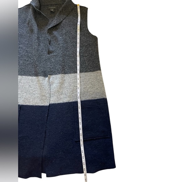 Tahari Long Gray Sleeveless Vest Wool Blend Pockets Size Large - Picture 2 of 10